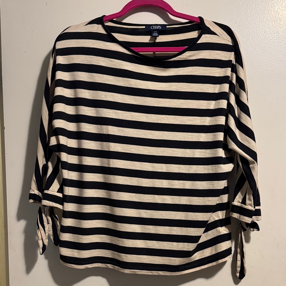 Chaps Women's Navy and Cream Striped Blouse